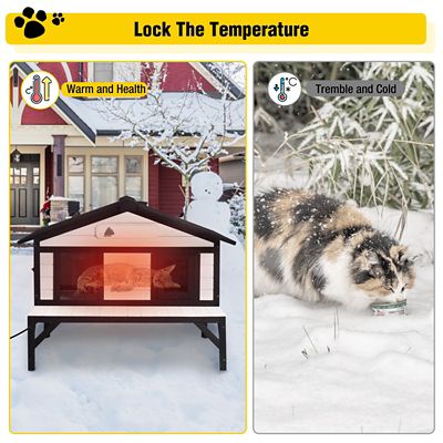 Image showing 5 th Aivituvin Wooden Heated Cat House with Insulation Heating Pad