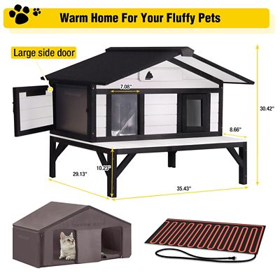 Image showing 7 th Aivituvin Wooden Heated Cat House with Insulation Heating Pad