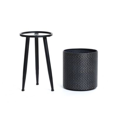 Image showing 4 th LuxenHome Set of 2 Black Dimpled Metal Cachepot Planters with Black Metal Legs