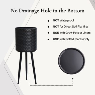 Image showing 7 th LuxenHome Set of 2 Black Dimpled Metal Cachepot Planters with Black Metal Legs