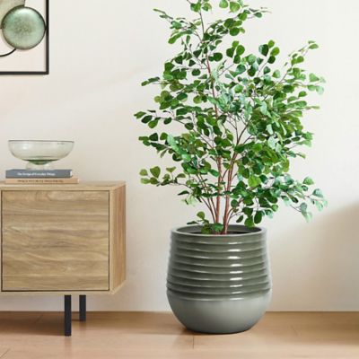 Image showing  Emerald Ribbed Top with Ivory Bottom Resin Round Planter