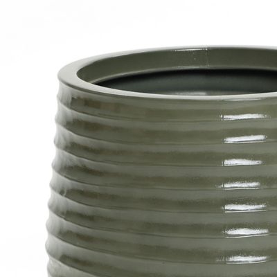 Image showing  Emerald Ribbed Top with Ivory Bottom Resin Round Planter