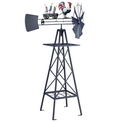 Image showing  Metal Outdoor Windmill with Rooster and Fireworks, 5 ft.