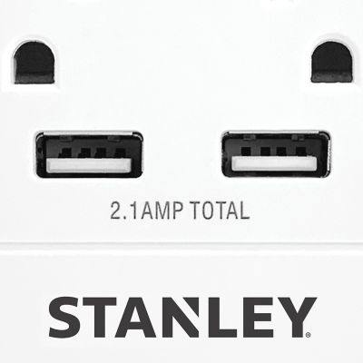 Image showing 7 th Stanley SurgeQuad 1,080-Joules Surge Protector Wall Tap, 4 AC Outlets and 2 USB-A Ports