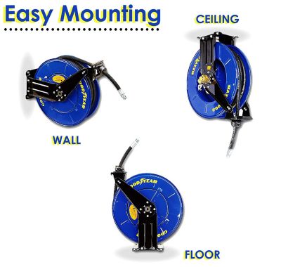 Image showing  1/2 in. x 50 ft. Retractable Oil Hose Reel, Premium Commercial S.A.E. 100R1 Wire Braid Hose Max. 2320 PSI