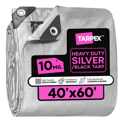 Tarpex 40 ft. x 60 ft. Waterproof Heavy-Duty 10 Mil Polyethylene Tarp, Silver/Black