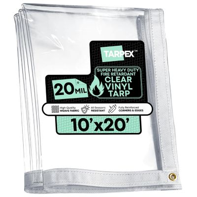 Tarpex 10 ft. x 20 ft. 20 Mil Fire-Retardant Super Heavy-Duty PVC Vinyl Tarp, Transparent Clear