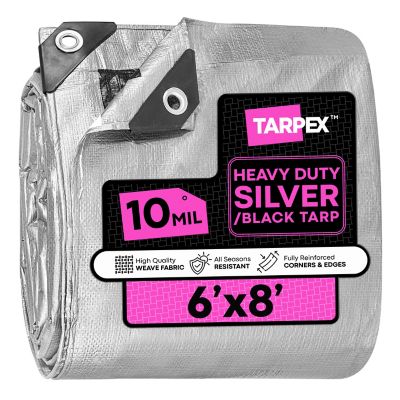 Tarpex 6 ft. x 8 ft. Waterproof Heavy-Duty 10 Mil Polyethylene Tarp, Silver/Black