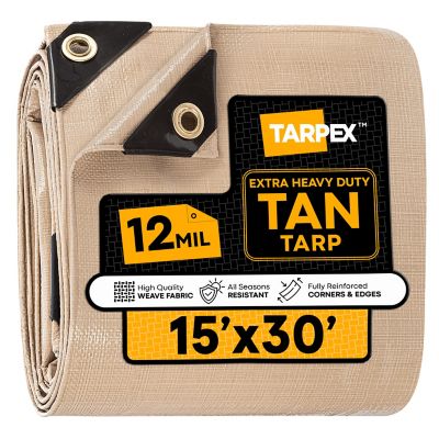 Tarpex 15 ft. x 30 ft. Extra Heavy-Duty Weatherproof Tarp, Tan
