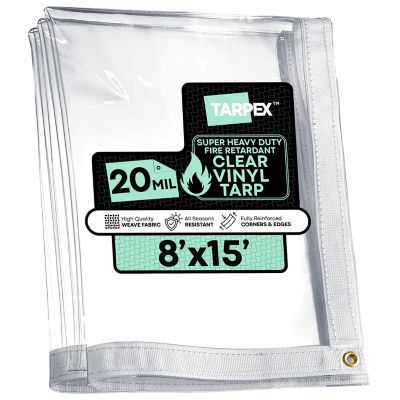 Tarpex 8 ft. x 15 ft. 20 Mil Fire-Retardant Super Heavy-Duty PVC Vinyl Tarp, Transparent Clear