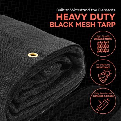 Image showing 1 th Tarpex 10 ft. x 24 ft. Black Heavy-Duty Weather Resistant 6.5 oz. 70% Shade Polyethylene Mesh Truck Tarp