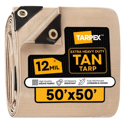Tarpex 50 ft. x 50 ft. Extra Heavy-Duty Weatherproof Tarp, Tan