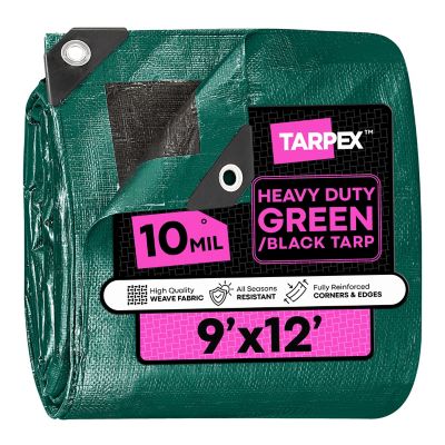 Tarpex 9 ft. x 12 ft. Waterproof Heavy-Duty 10 Mil Polyethylene Tarp, Green/Black