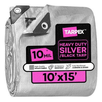 Tarpex 10 ft. x 15 ft. Waterproof Heavy-Duty 10 Mil Polyethylene Tarp, Silver/Black