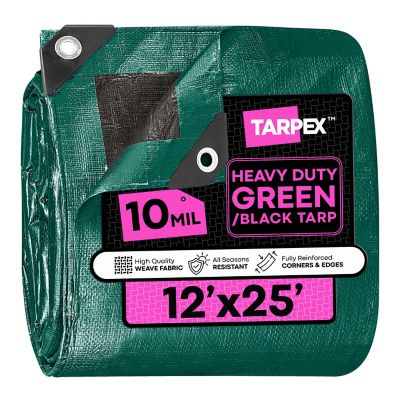 Tarpex 12 x 25ft. Waterproof Heavy-Duty 10 Mil Polyethylene Tarp, Green/Black