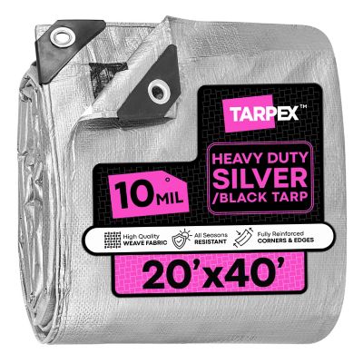 Tarpex 20 ft. x 40 ft. Waterproof Heavy-Duty 10 Mil Polyethylene Tarp, Silver/Black