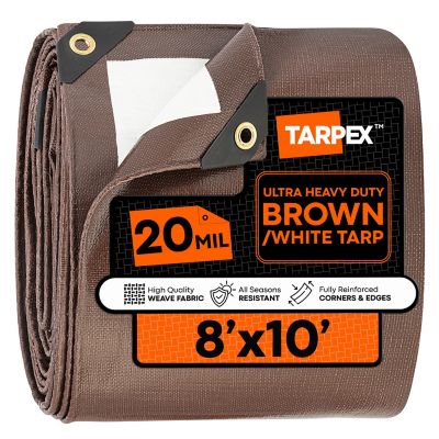 Tarpex 8 ft. x 10 ft. Heavy-Duty 20 Mil Tarp, Brown/White Ultra