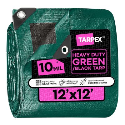 Tarpex 12 ft. x 12 ft. Waterproof Heavy-Duty 10 Mil Polyethylene Tarp, Green/Black