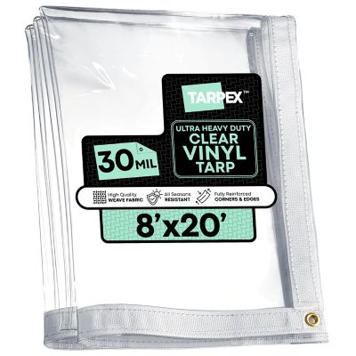Tarpex 8 ft. x 20 ft. 30 Mil Ultra Heavy-Duty PVC Vinyl Tarp, Transparent Clear