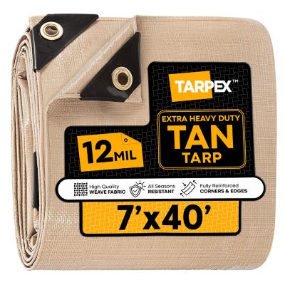Tarpex 7 ft. x 40 ft. Extra Heavy-Duty Weatherproof Tarp, Tan