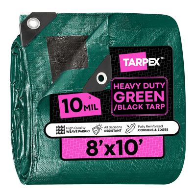 Tarpex 8 ft. x 10 ft. Waterproof Heavy-Duty 10 Mil Polyethylene Tarp, Green/Black