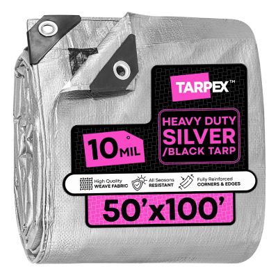 Tarpex 50 ft. x 100 ft. Waterproof Heavy-Duty 10 Mil Polyethylene Tarp, Silver/Black