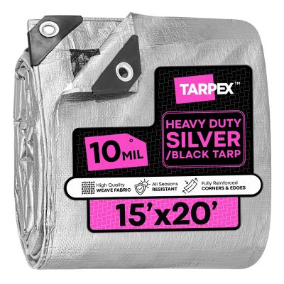 Tarpex 15 ft. x 20 ft. Waterproof Heavy-Duty 10 Mil Polyethylene Tarp, Silver/Black