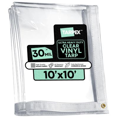 Tarpex 10 ft. x 10 ft. 30 Mil Ultra Heavy-Duty PVC Vinyl Tarp, Transparent Clear