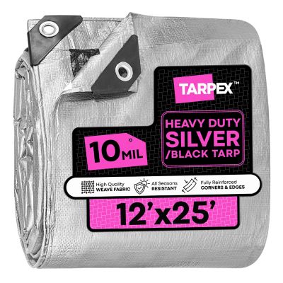 Tarpex 12 ft. x 25 ft. Waterproof Heavy-Duty 10 Mil Polyethylene Tarp, Silver/Black
