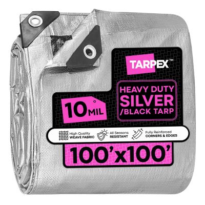 Tarpex 100 ft. x 100 ft. Waterproof Heavy-Duty 10 Mil Polyethylene Tarp, Silver/Black
