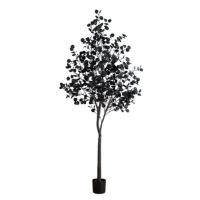 Nearly Natural 8 ft. Pre-Lit Artificial Halloween Black Eucalyptus Tree with 540 Orange & Purple LED Lights