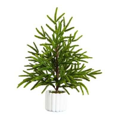 Nearly Natural 22 in. Artificial Real Touch Norfolk Island Pine in White Decorative Planter with Natural Look