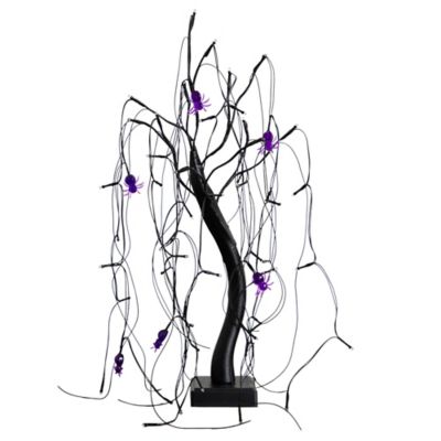 Nearly Natural 2 ft. Pre-Lit Halloween Artificial Black Spooky Spider Willow Tree with 60 Orange & Purple LED Lights