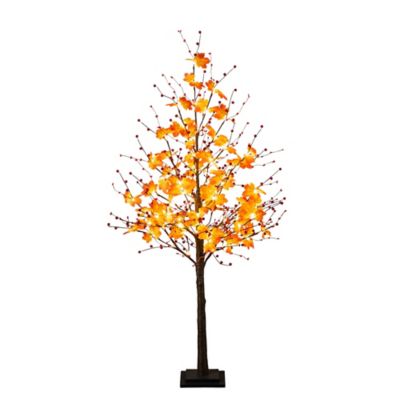 Nearly Natural 5 ft. Pre-Lit Autumn Maple Artificial Fall Tree with Berries and 96 Warm White LED Lights