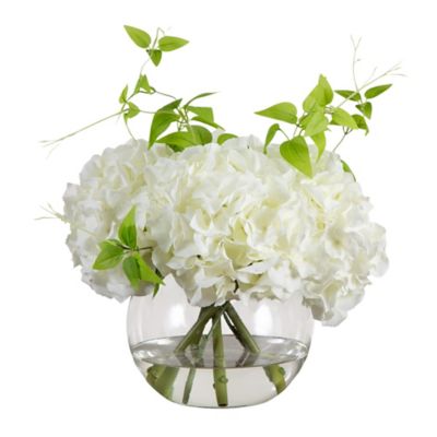 Nearly Natural Wedding Collection 18 in. Artificial Hydrangea Arrangement in Glass Vase