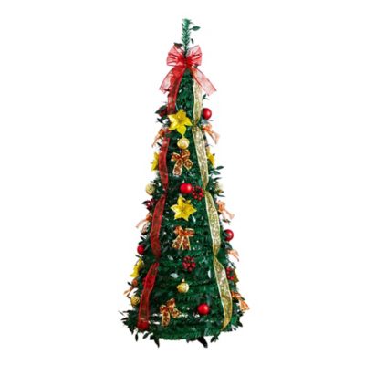 Nearly Natural 5 ft. Pre-Lit Artificial Pop up Christmas Tree with Red & Gold Ornaments, Ribbons and 100 Warm White LED Lights