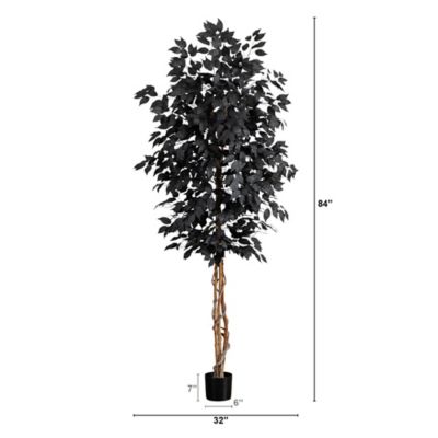 Image showing  7 ft. Artificial Halloween Black Ficus Tree with Natural Trunk