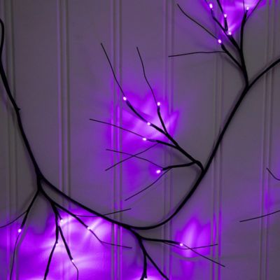 Image showing  6.5 ft. Pre-Lit Artificial Halloween Black Twig Garland with 48 Purple LED Lights