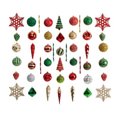 Nearly Natural Holiday Deluxe Shatterproof, 52 ct. Christmas Tree Ornament Box Set Re-Useable Container