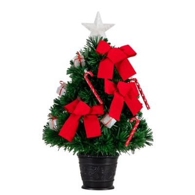 Nearly Natural 24 in. Pre-Lit Fiber Optic Classic Star Topped Artificial Christmas Tree with Decorative Planter