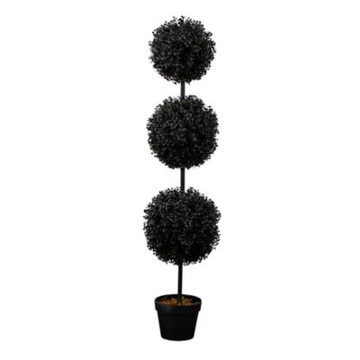 Nearly Natural 4 ft. UV Resistant Artificial Halloween Black Triple Ball Boxwood Topiary, Indoor/Outdoor