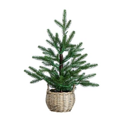 Nearly Natural 1.5 ft. Pre-Lit Artificial Mini Christmas Tree in Basket with 20 Warm White LED Lights