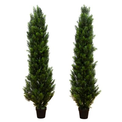 Nearly Natural 5 ft. Artificial Topiary Cedar Tree UV Resistant (Indoor/Outdoor) - Set of 2