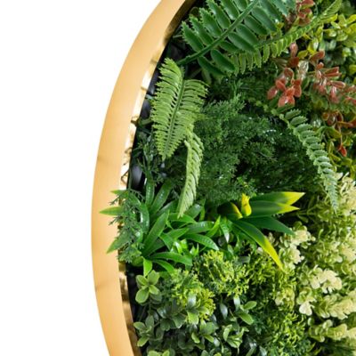 Image showing  20 in. UV Resistant Artificial Queensland Rainforest Living Wall Art Panel in Gold Aluminum Frame (In/Outdoor)