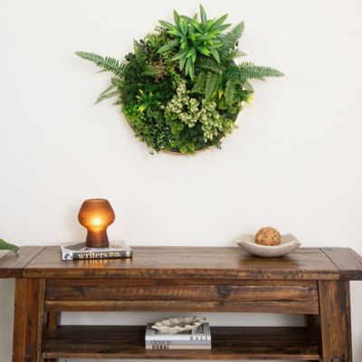 Image showing  20 in. UV Resistant Artificial Queensland Rainforest Living Wall Art Panel in Gold Aluminum Frame (In/Outdoor)