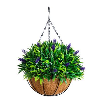 Image showing  18 in. UV Resistant Artificial Lavender Hanging Basket (Indoor/Outdoor)