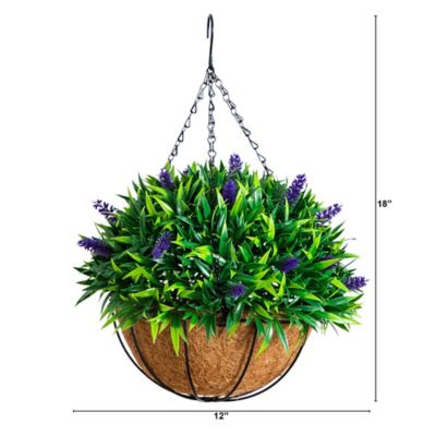 Image showing  18 in. UV Resistant Artificial Lavender Hanging Basket (Indoor/Outdoor)