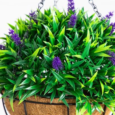 Image showing  18 in. UV Resistant Artificial Lavender Hanging Basket (Indoor/Outdoor)