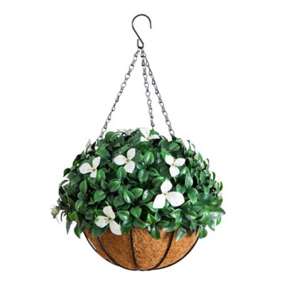 Nearly Natural 18 in. UV Resistant Artificial Gardenia Hanging Basket (Indoor/Outdoor)
