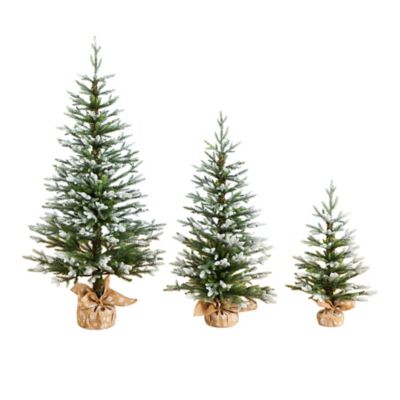 Nearly Natural 2 ft., 3 ft. and 4 ft. Artificial Snowed Balsam Fir Christmas Trees in Burlap Wrapped Base - Set of 3